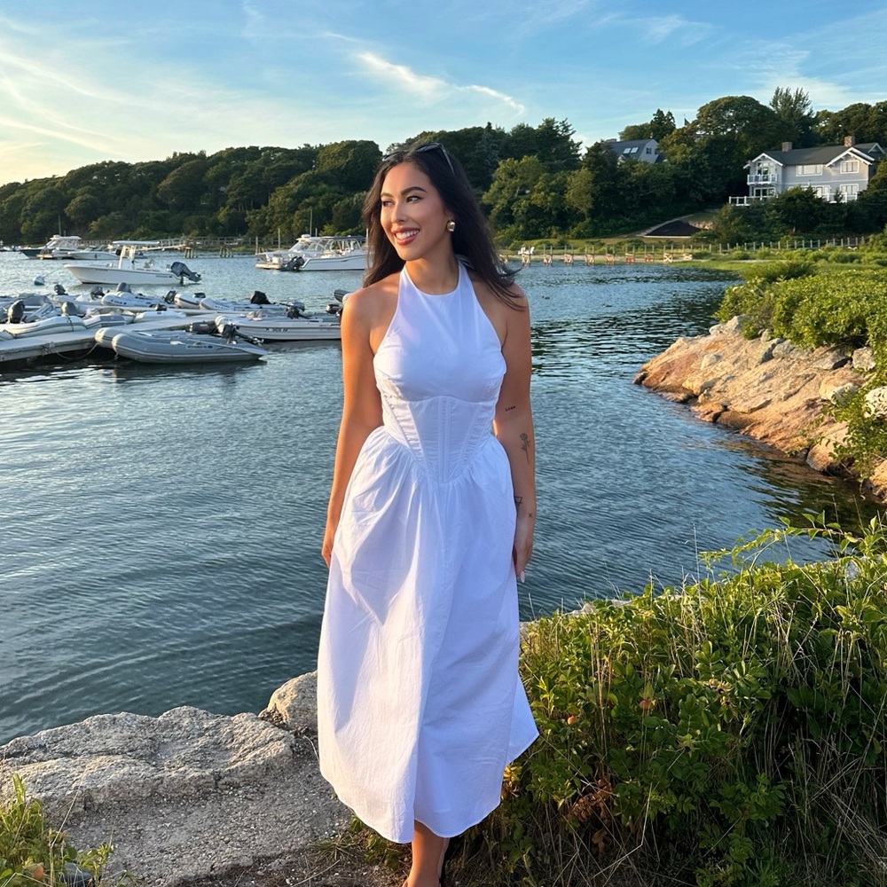 Bardot White Halter Midi Dress